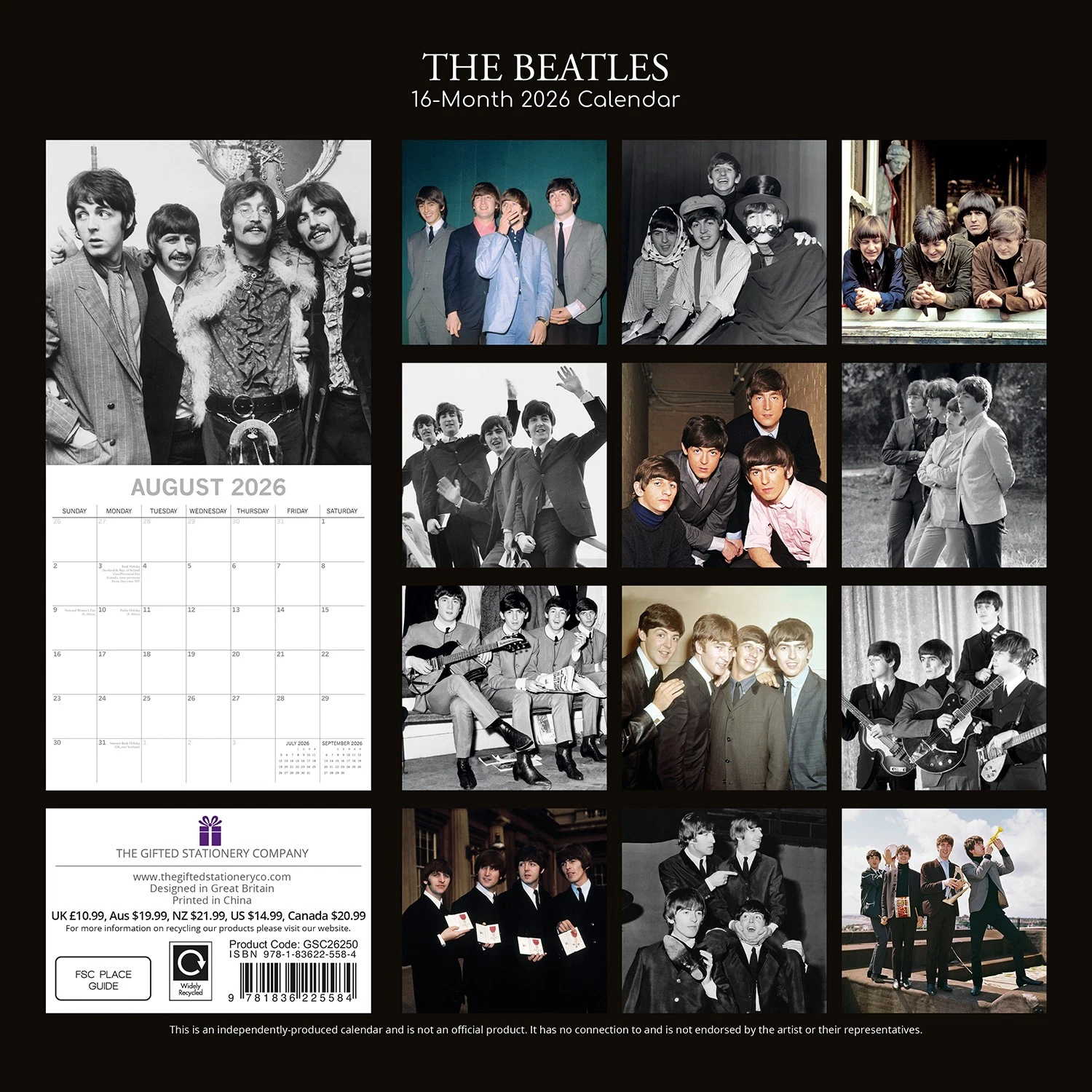 The Beatles 2026 Square Wall Calendar