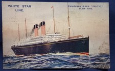 1927 White Star Line Twin-Screw R.M.S. "Celtic" Postcard New York 2 Cent Stamp