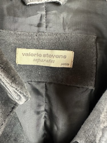 Giacca di pelle vintage "Valerie Stevens" scamosciata grigio blu donna retrò festival M - Foto 5 di 11
