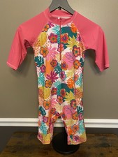 Tropical Print One Piece Rash Guard Swimsuit UPF 50 Surf Girls Scuba Youth Large