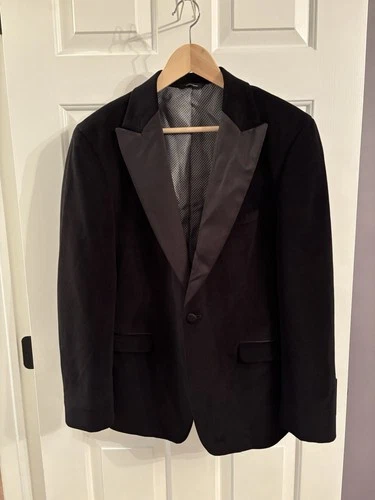 Allure Velvet Black Blazer Jacket Mens 38 S Slim Designer Groom Formal Tuxedo - product listing photo