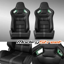 [Noen Racer Series]Reclinable Univeral PVC Racing Seats Pair Black