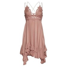 FREE PEOPLE ADELLA LACE CROCHET SLIP MINI DRESS IN ROSE SZ X-SMALL - BNWT