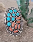 Old pawn native american turquoise Vintage Silver Large Cluster Ring