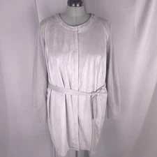 H by Halston Jacket Womens 28W Gray Belted Zip Front Soft Suede Knit Sleeve Plus