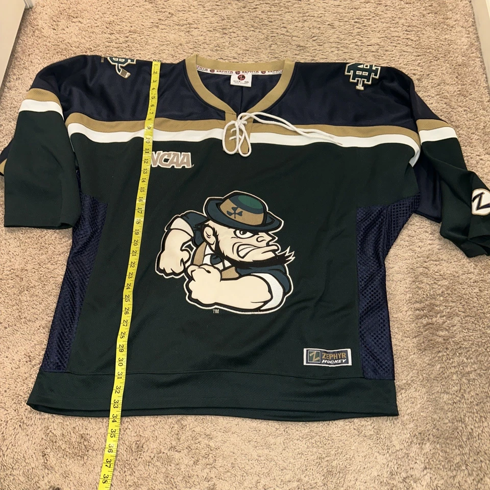 Vtg 90s NotreDame Fighting Irish NCAA Zephyr Hockey Jersey Men's Sz 56 XXL Green - Image 2 of 4