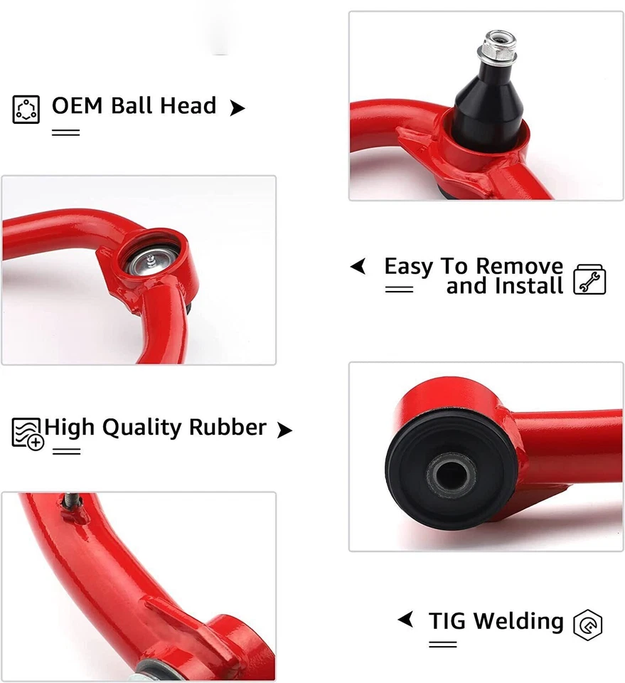 Передние верхние рычаги управления для подъема 2-4 дюйма для 2005-2022 Toyota Tacoma 2WD 4WD красные - Изображение 2 из 4