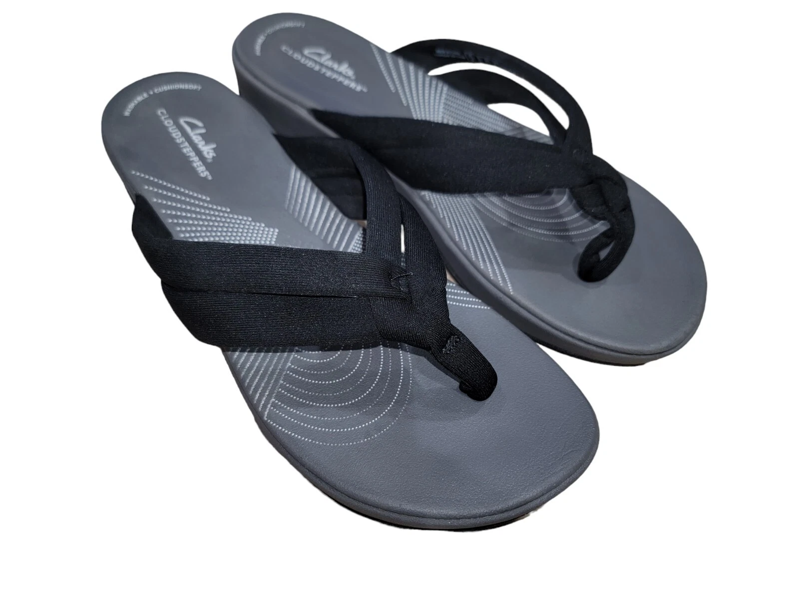 Sandali donna Clarks Cloudsteppers Arla Kaylie neri grigi comodi tanga taglia 10