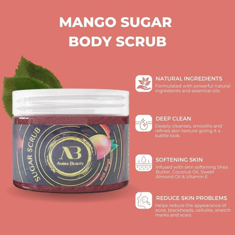 Amira Beauty Mango Exfoliating Sugar Body Scrub - Cellulite, Stretch Marks - Image 3 of 4