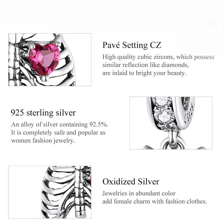925 sterling silver rib cage pendant charm for bracelet, necklace | eBay