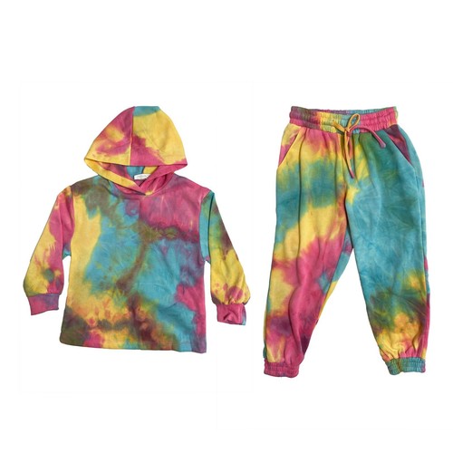 Girls Kids Tracksuit Set Outfits Tie Dye Top Hoodie Joggers Jogging Bottoms - Picture 3 of 5