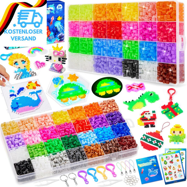 Zhongko 48 Farben BüGelperlen Set, Glitzer BüGelperlen, Leuchtend Im Dunkeln BüG-image
