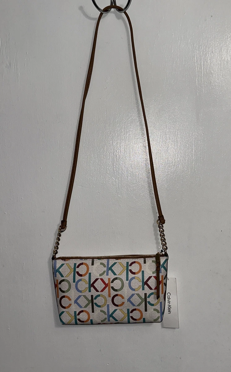 Calvin Klein Women s CK Logo Print Crossbody Bag White Multi New With Tags