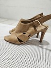 Blossom Collection Women's Sandals Size 6 Peep Toe Tan Faux Leather Chunky Heel — photo 2