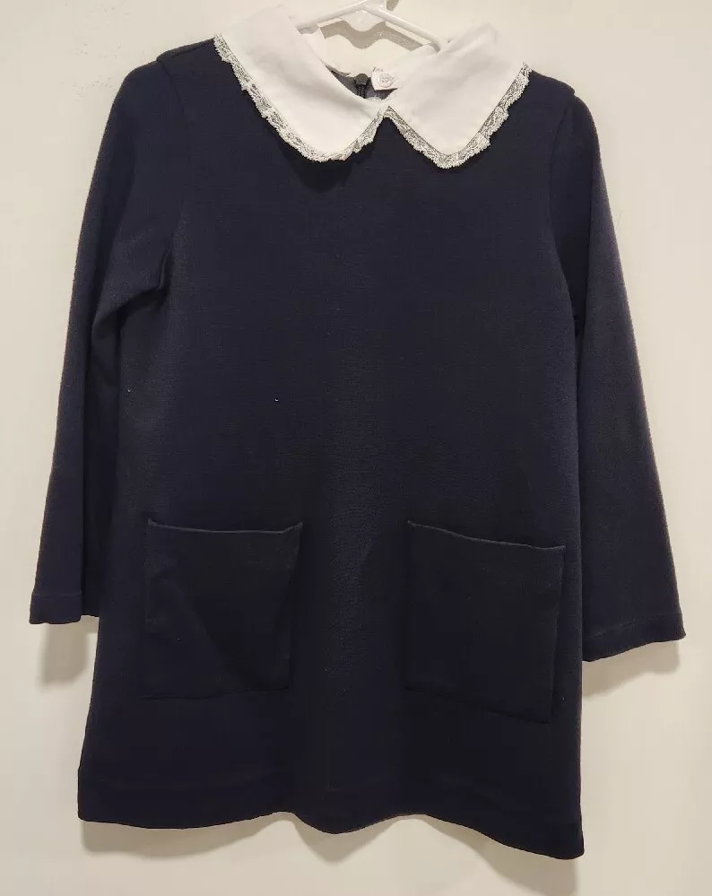 Bonpoint Girls Size 6 Navy Dress White Collar With Lace Trim Perfect  Condition