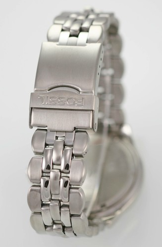 Montre pour homme bleu fossile en acier inoxydable argenté 50 m résistant à l'eau quartz blanc battant - Photo 3 sur 3