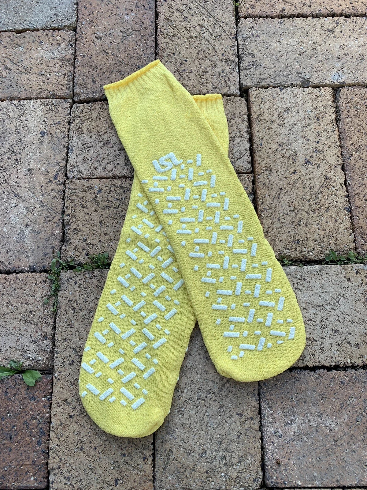6-Pack Non Skid Slip Socks Double Gripper Hospital Patient Socks Large Yellow