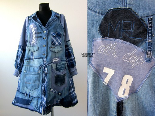 Plus Size Patchwork Denim Duster Coat 