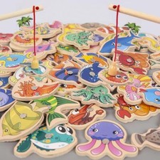 Montessori Giocattolo da Pesca in Legno, Gioco Magnetico Vita Marina, Divertimento Educativo