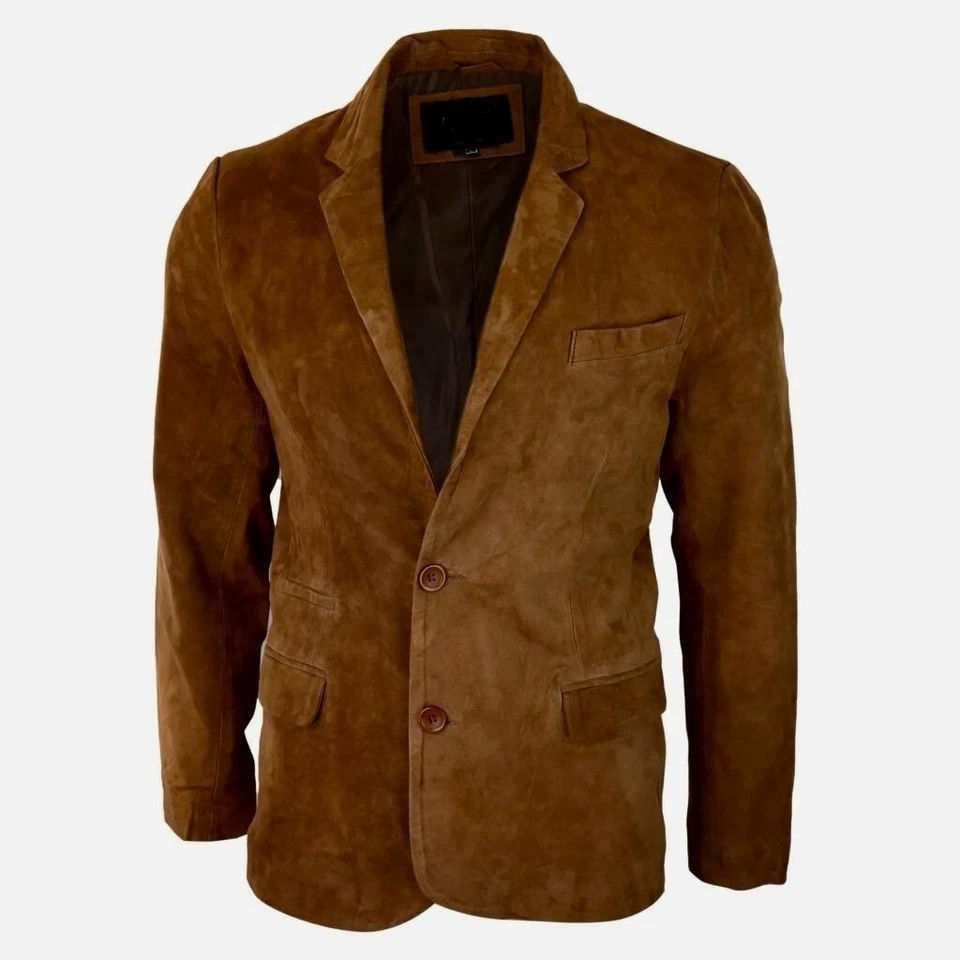 MILANO SPORTS BLAZER COAT TAN Suede Classic Tailored Soft 100% Real Suede Jacket - Image 4 of 4