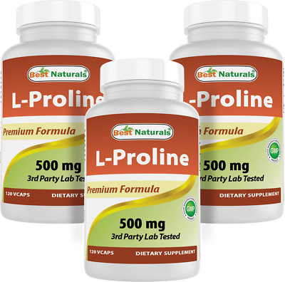 3 Pack Best Naturals L-proline Amino Acid Dietary Supplement 500 Mg, 120 Count