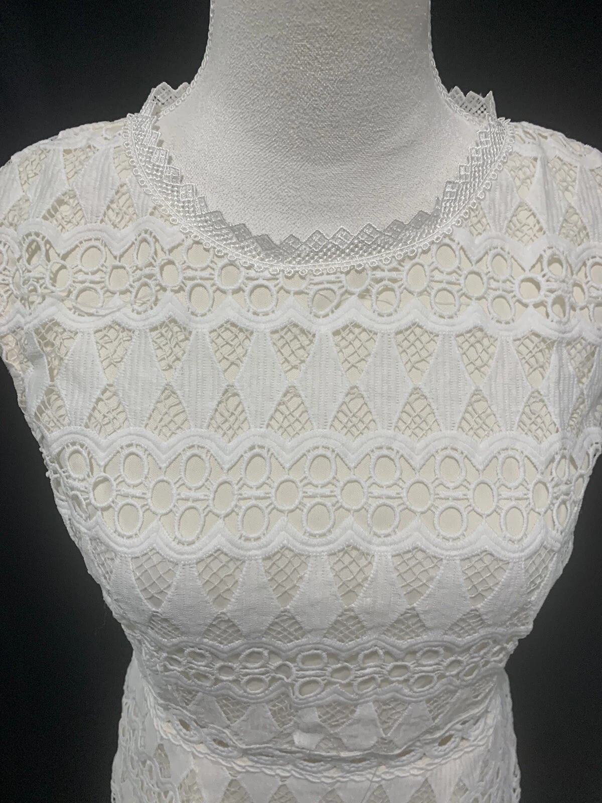 OFF WHITE Abito con frange Lulus Off bianco crema all'uncinetto senza maniche in pizzo all'uncinetto medio