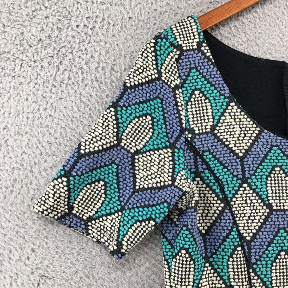 HD A-Line Dress Womens M Multicolor Cotton Blend Short Sleeve Back Zip Geometric - Image 4 of 4