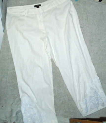 Ashley Stewart Women’s Sz 24 Linen Blend Pants White NWT Cut Out Decorative Hems