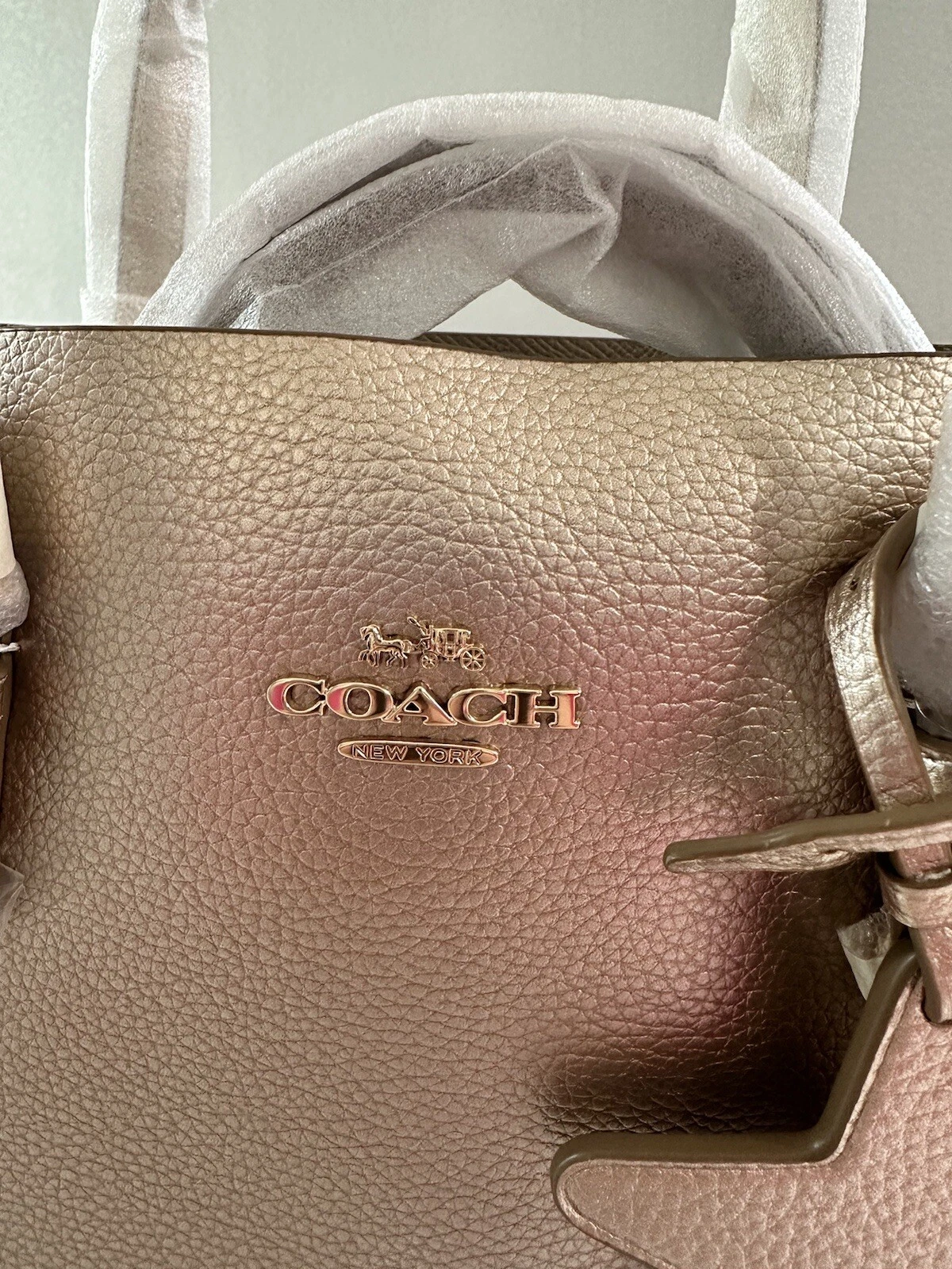 Coach!!️ Borsa tote Mollie 25 CX253 doppia faccia in pelle champagne chiaro✅Nuova con etichette $378