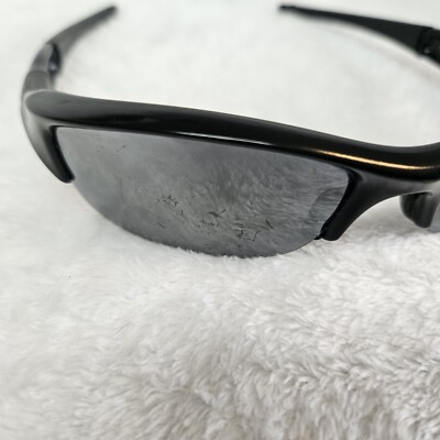 Oakley Flak 03-881 Jet Black Sunglasses Half Rim Scratches With