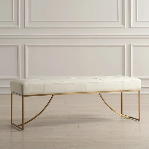Uttermost 23843 Swale 53"W Stainless Steel Framed Leather Bench - Off White - Picture 4 of 5