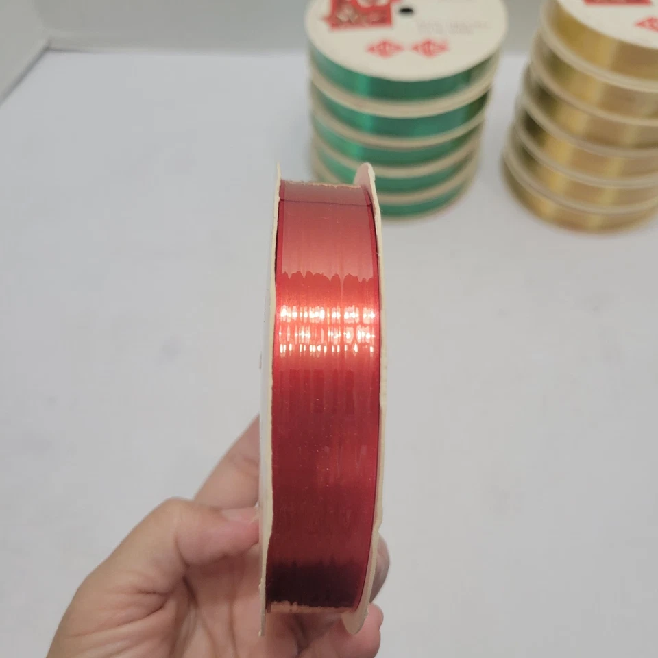 Lot Of 12: New NOS Vtg SATINTONE Ribbon Red Green Gold Christmas 3/4" Inch - Image 3 of 4