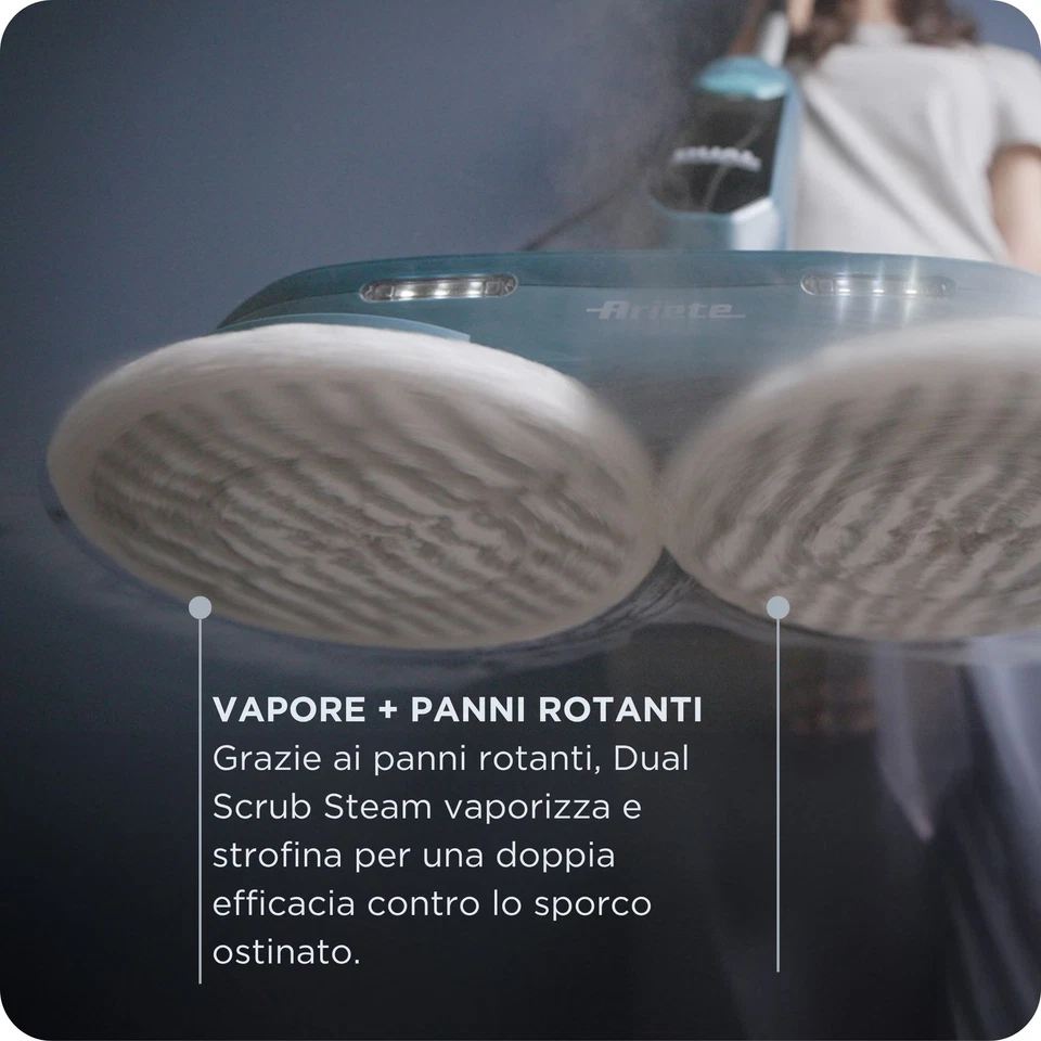 Ariete 4178 Dual Scrub Steam Scopa a vapore panni rotanti 1200W 2 velocità Blu - Immagine 4 di 4