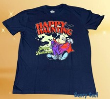 New Disney Mickey Mouse Happy Haunting Mens Halloween Throwback T-Shirt
