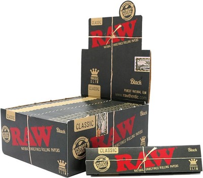 AUTHENTIC 50 Packs Box Raw Black Classic King Size Slim Natural Rolling Papers 