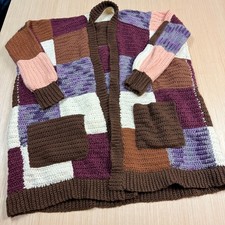 Vintage Crochet Handmade Cardigan Sweater Granny Square Hand Knit XL lagnelook