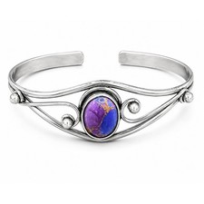 Handcrafted, Silver Plated Bangle Gem Bracelet