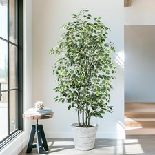 6 FT Artificial Ficus Tree 600 Leaves Faux Plants Indoor Tall with Black Pot ...