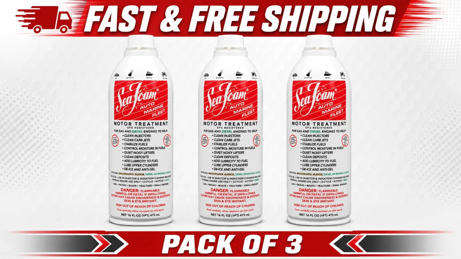 Sea Foam SF-16 Motor Treatment for Gas and Diesel Engines 16 oz. Pack Of 3