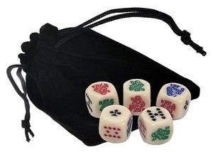 (5) 16mm Poker Dice Ivory Tone Rounded Corners + Black Velvet Storage Pouch