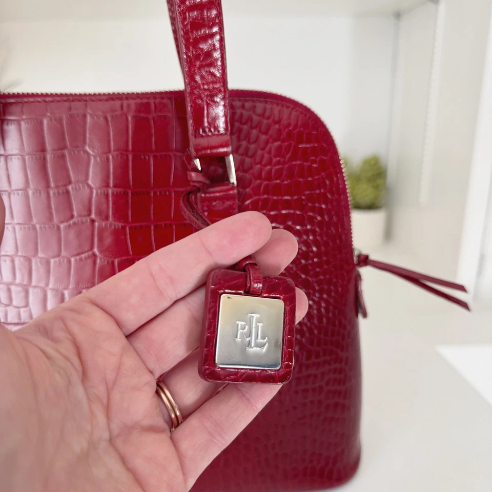 Bolso de mano Ralph Lauren de cuero vegano en relieve de cocodrilo rojo Foto 3 de 4