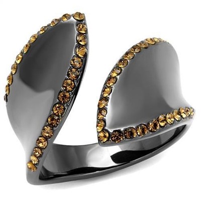 Women's Ring, Smoky Brown Top Grade Crystal, Light Black Plated, Stainless Steel