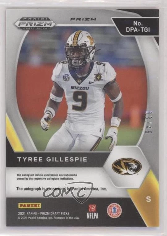 2021 Panini Prizm Draft Picks Orange Pulsar /49 Tyree Gillespie Rookie Auto RC - Image 2 of 2