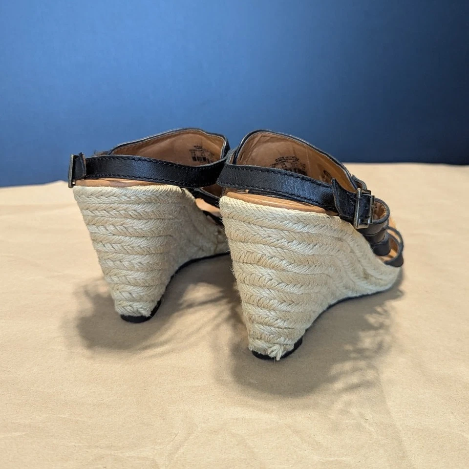 Fossil Cassidy Woven Wedge Sandals Leather Black Womens 7.5 Espadrilles Heels - Image 4 of 4