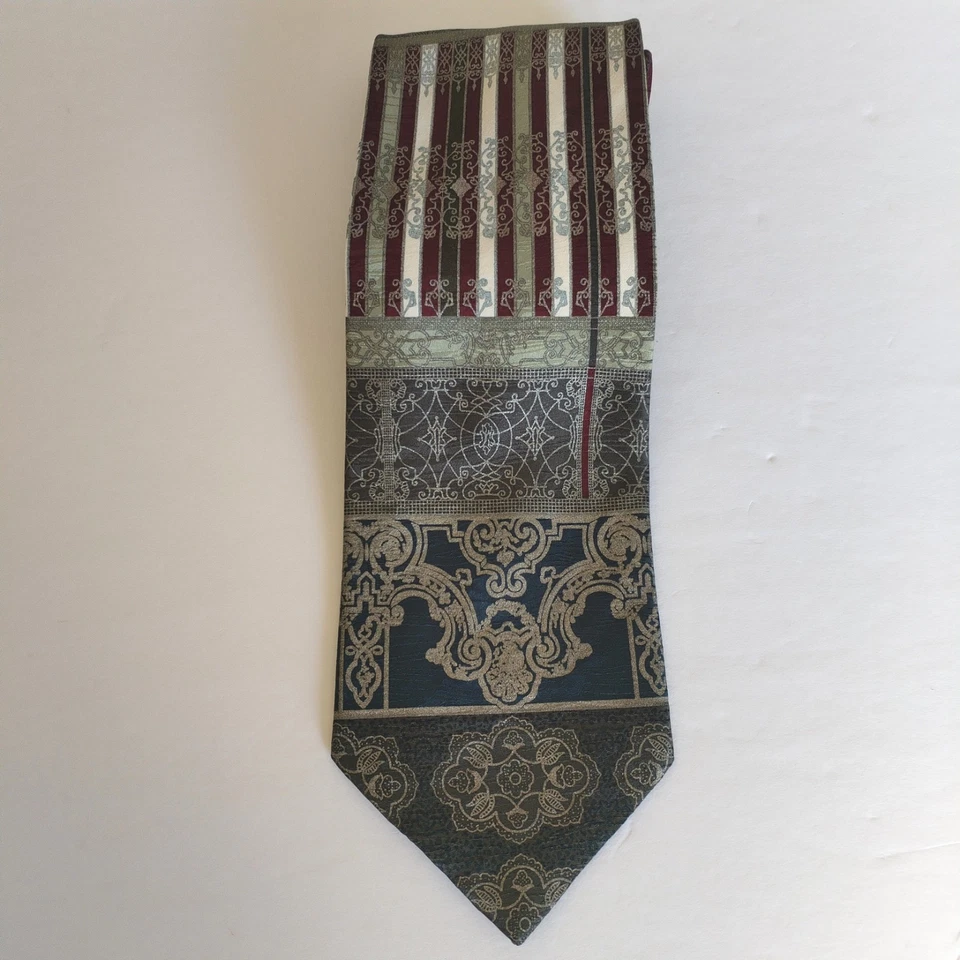 Corbata Fratelli Hombre 100% Seda Azul Borgoña 4" Ancho 57" Largo Hecha a Mano Italia Barroco Foto 2 de 4