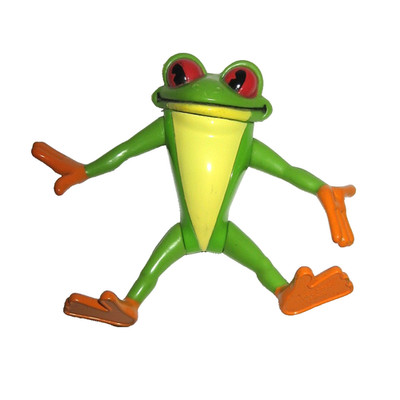 Rain Forest Cafe Plastic Frog Articulated 2000 Green Yellow Red & Black Eyes