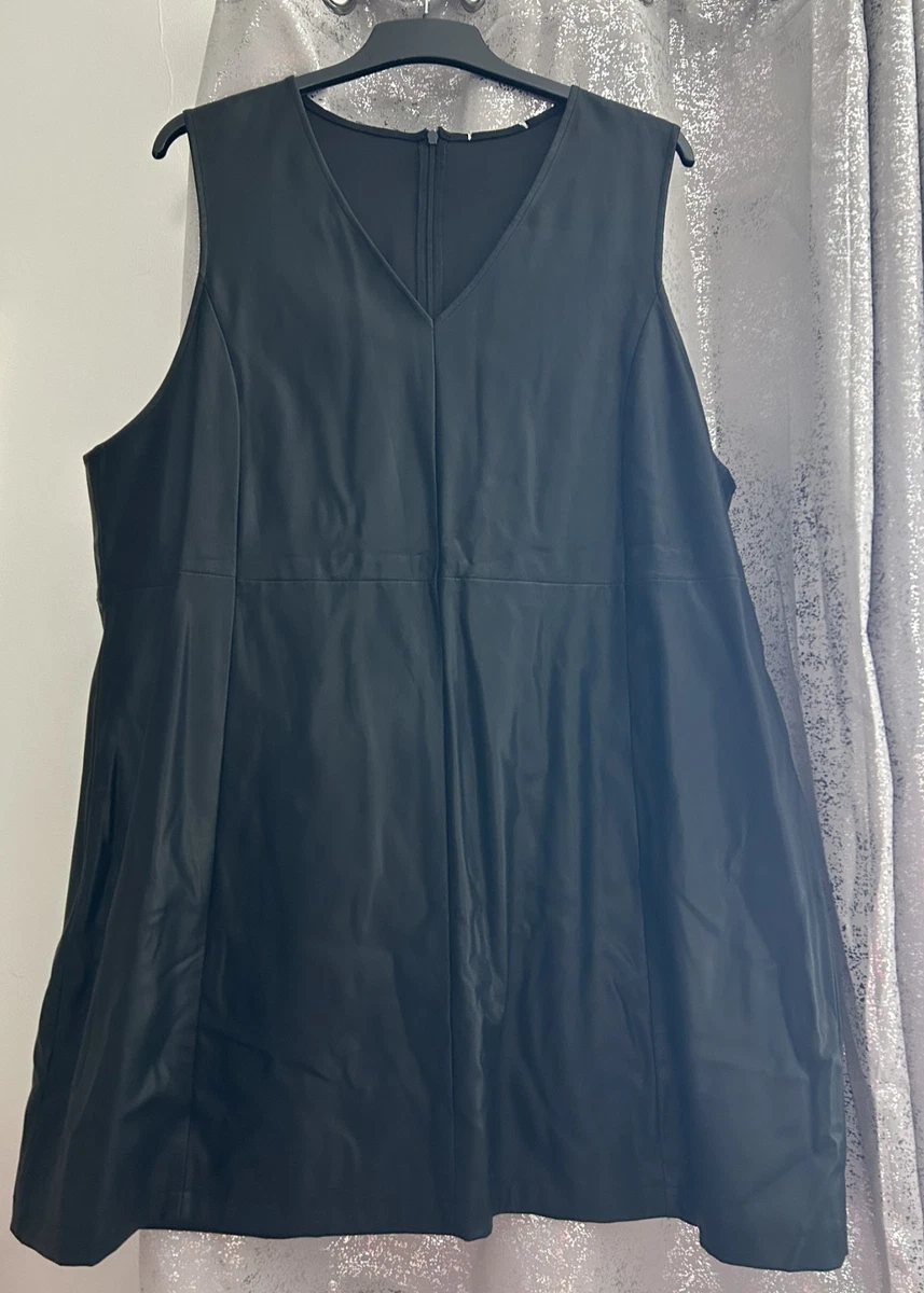 knee length dresses for ladies Hyacinth House Olive Faux Leather Pinafore Dress Olive Faux Leather / M