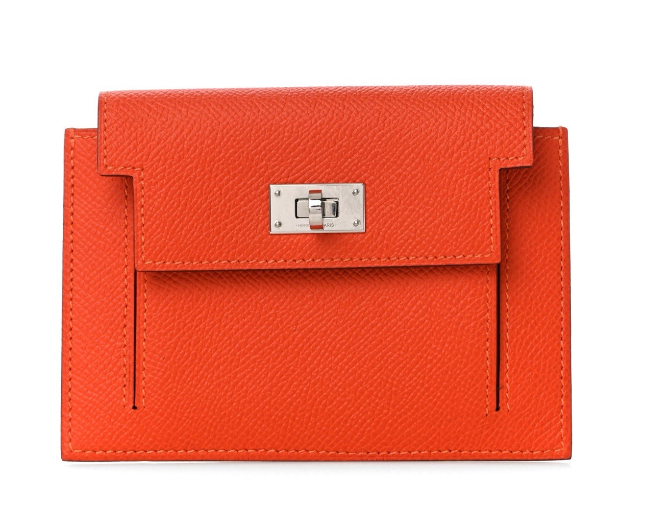 HERMES Epsom Kelly Pocket Compact Wallet in Orange Poppy