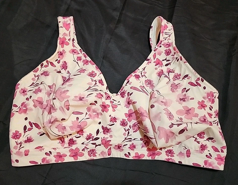 Sujetador inalámbrico floral Comfort Choice talla 52DDD rosa blanco correa ancha cierre trasero Foto 4 de 4