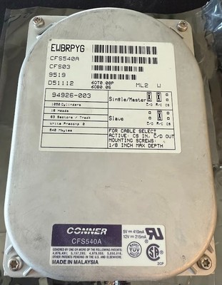 CONNER CFS540A 3.5'' 540MB IDE INTERNAL HARD DRIVE Untested